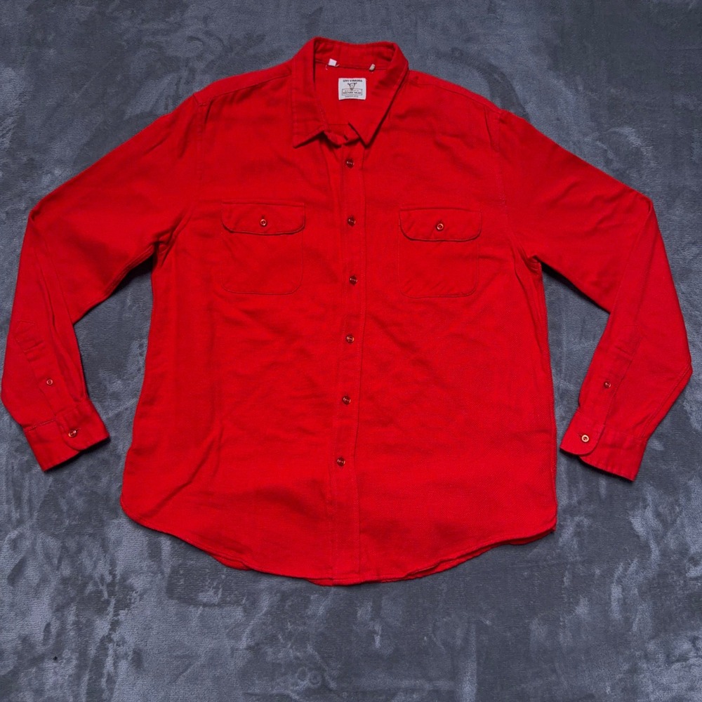 Levi Strauss Authentic Western Wear Shirt Mens Large Red Long Sleeve Flannel LVC